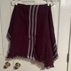 Plum Woven Fringe Shawl with Accent Stripes
